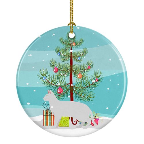 NEW Russian White Black Cat Christmas Ceramic Ornament Christmas Tree Hanging Decorations for Home Christmas Holiday, Party, Gift, 3 in, Multicolor