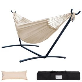 Double Hammock with Space Saving Steel Stand Includes Portable Carrying Case and Head Pillow, 450 Pounds Capacity