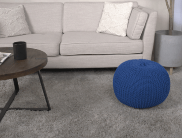 Bordeaux Knitted Cotton Round Pouf, Navy Blue
