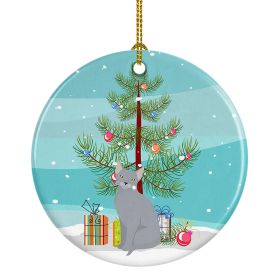 NEW Russian Blue Cat Christmas Ceramic Ornament Christmas Tree Hanging Decorations for Home Christmas Holiday, Party, Gift, 3 in, Multicolor