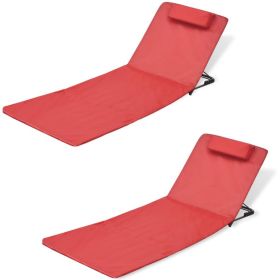Folding Beach Chairs 2 pcs Powder-coated Steel Red