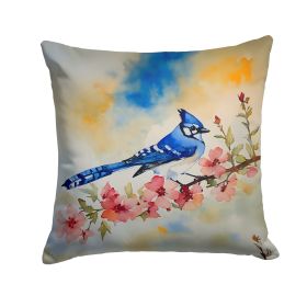 Blue Jay Throw Pillow Machine Washable, Indoor Outdoor Decorative Pillow for Couch, Bed or Patio, 18Hx18W